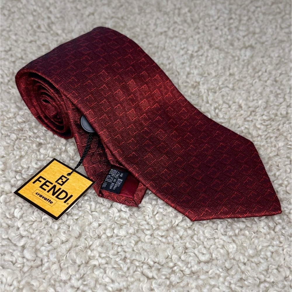 NWT Fendi Silk Tie Burgundy Red Zucca FF Monogram Logo Made in Italy